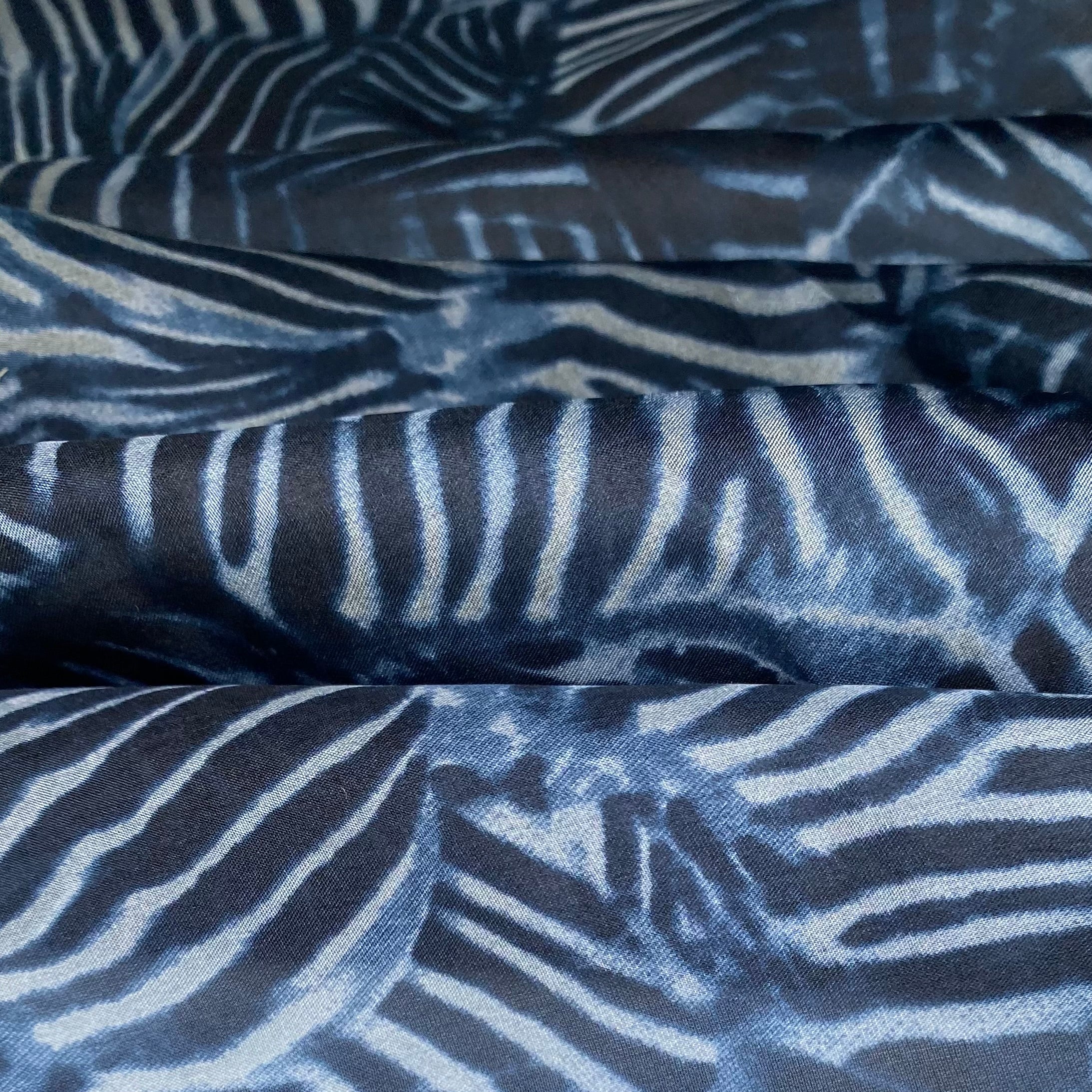 Printed China Silk - Zebra - Blue/Black