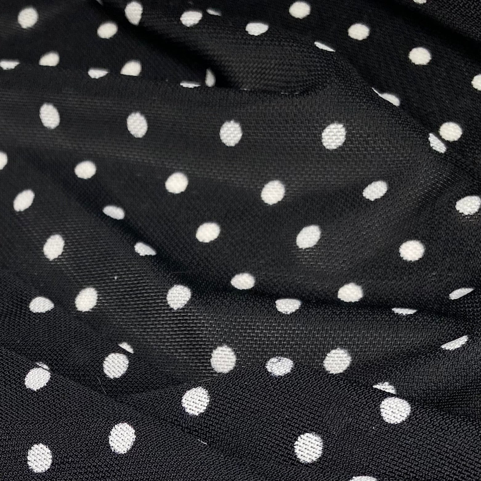 Printed Stretch Mesh - Polka Dot - Black/White