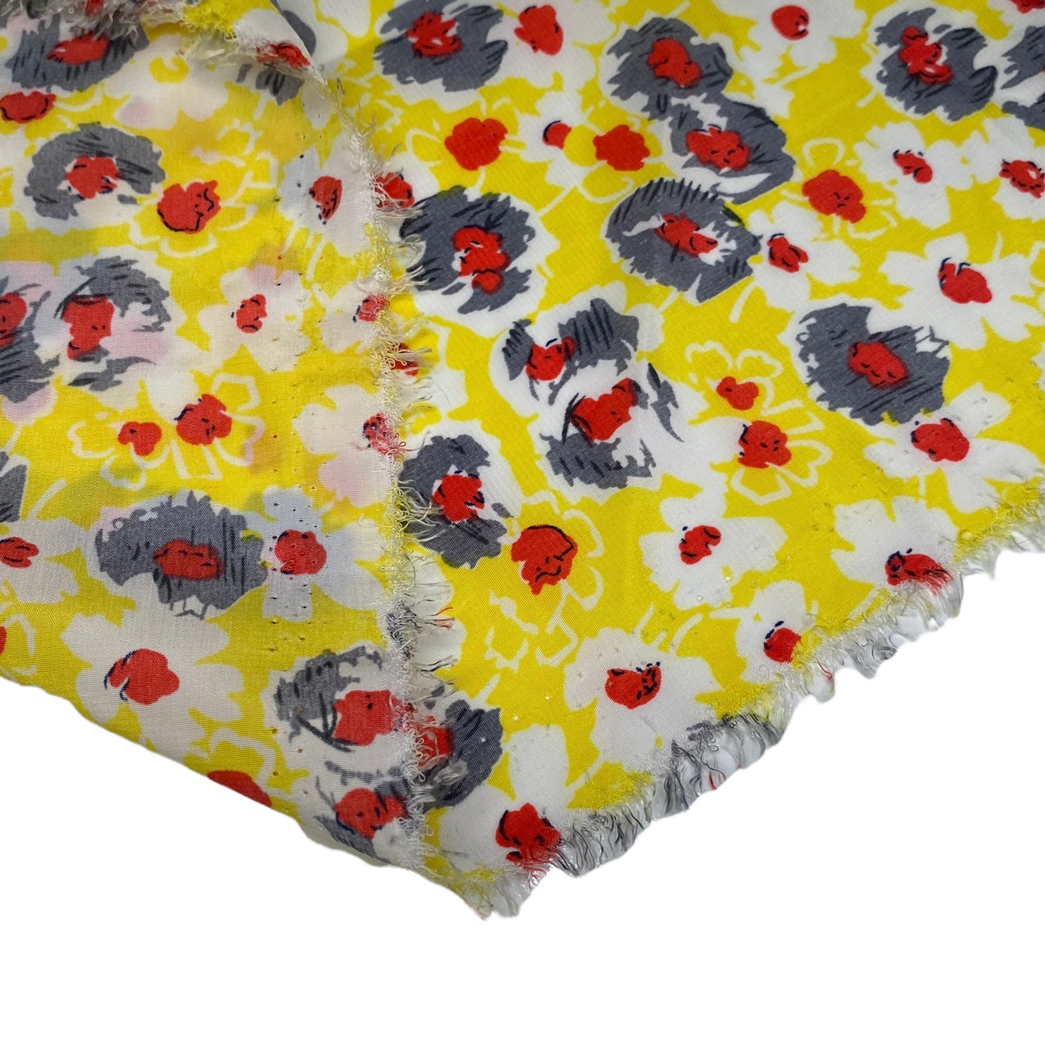 Floral Printed Polyester - 58” - Yellow/White/Grey/Red