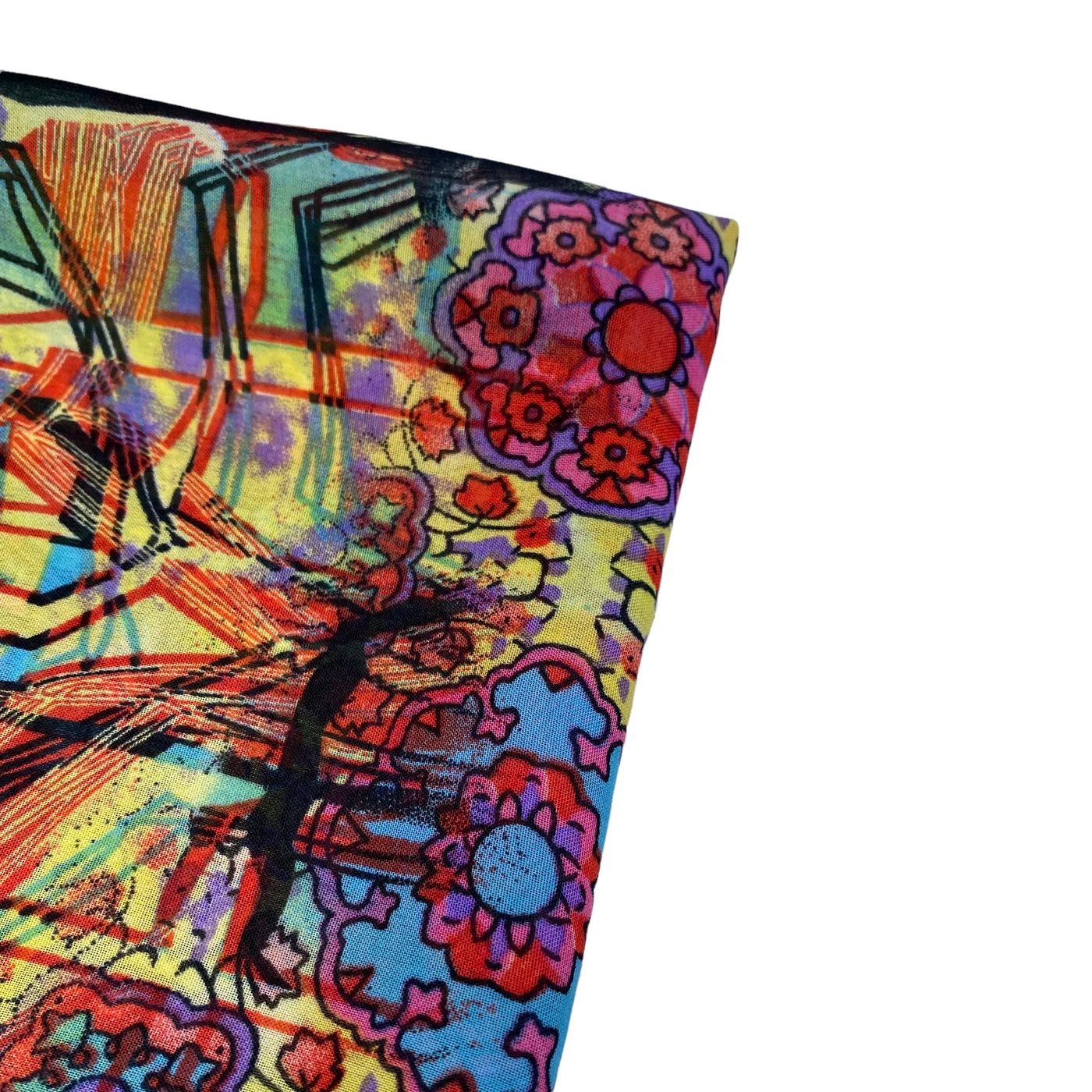 Printed Polyester Chiffon - Abstract Print - Blue/Yellow/Pink