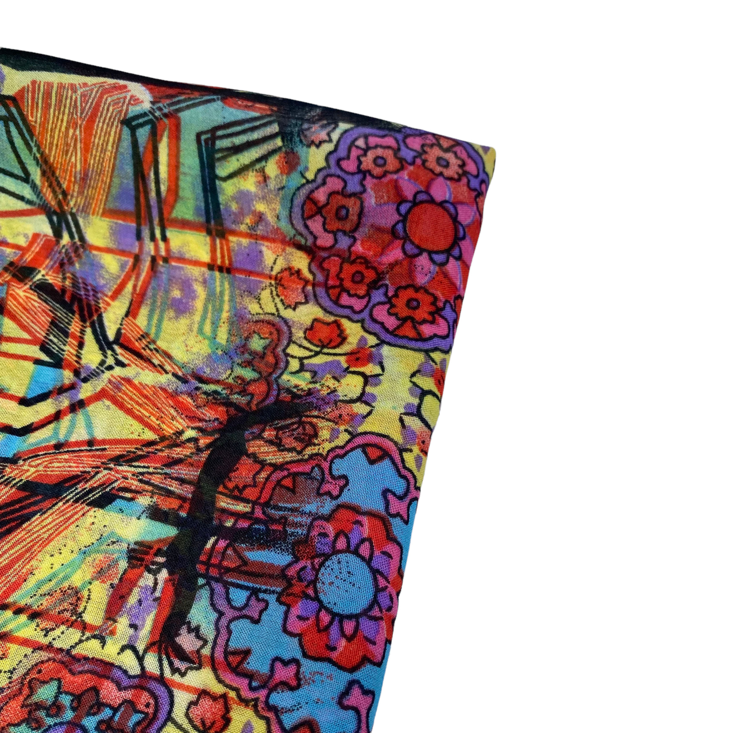 Printed Polyester Chiffon - Abstract Print - Blue/Yellow/Pink