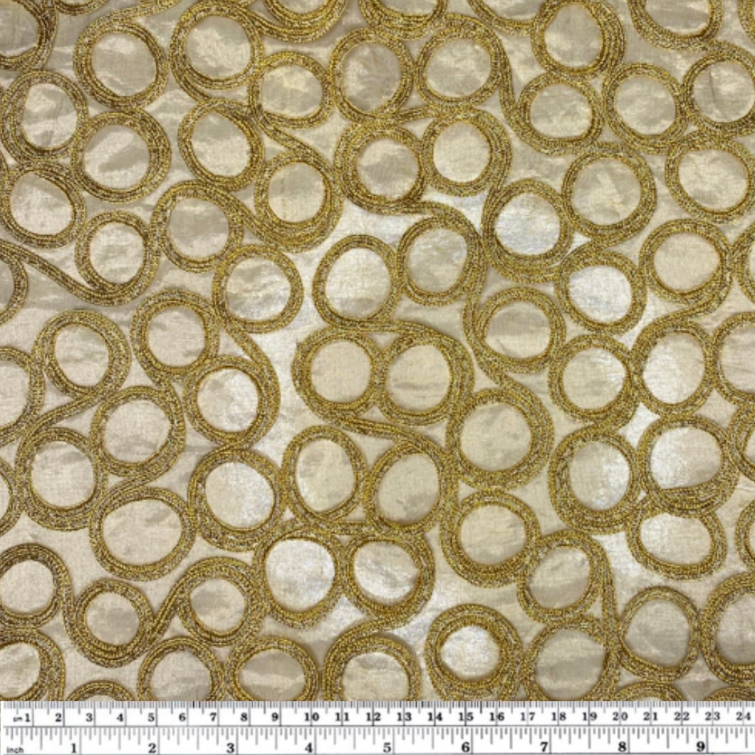 Embroidered Silk Organza - Circles - Gold