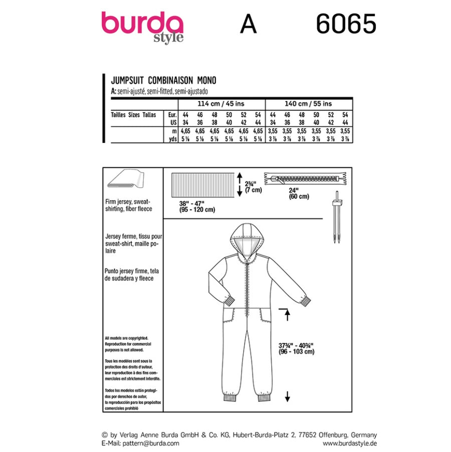 Burda Style 6065 - Overall with Hood Sewing Pattern