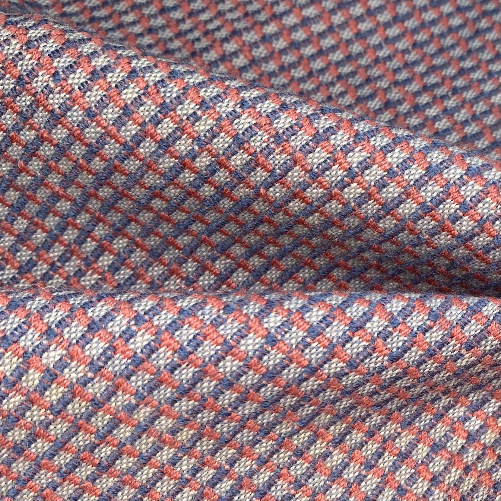 Wool Coating - Plaid - Blue/Pink/White