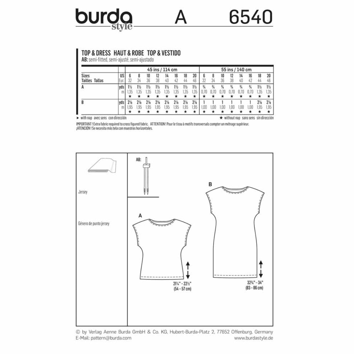 Top & Dress Sewing Pattern - Burda Style 6540