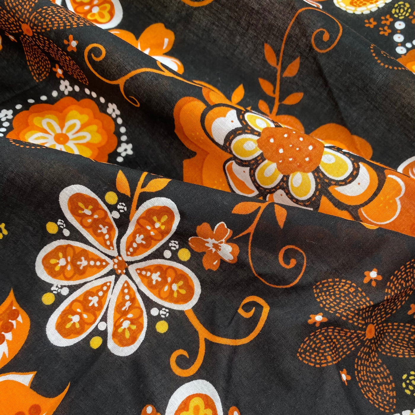 Printed Cotton Voile - Floral - Black/Orange/White