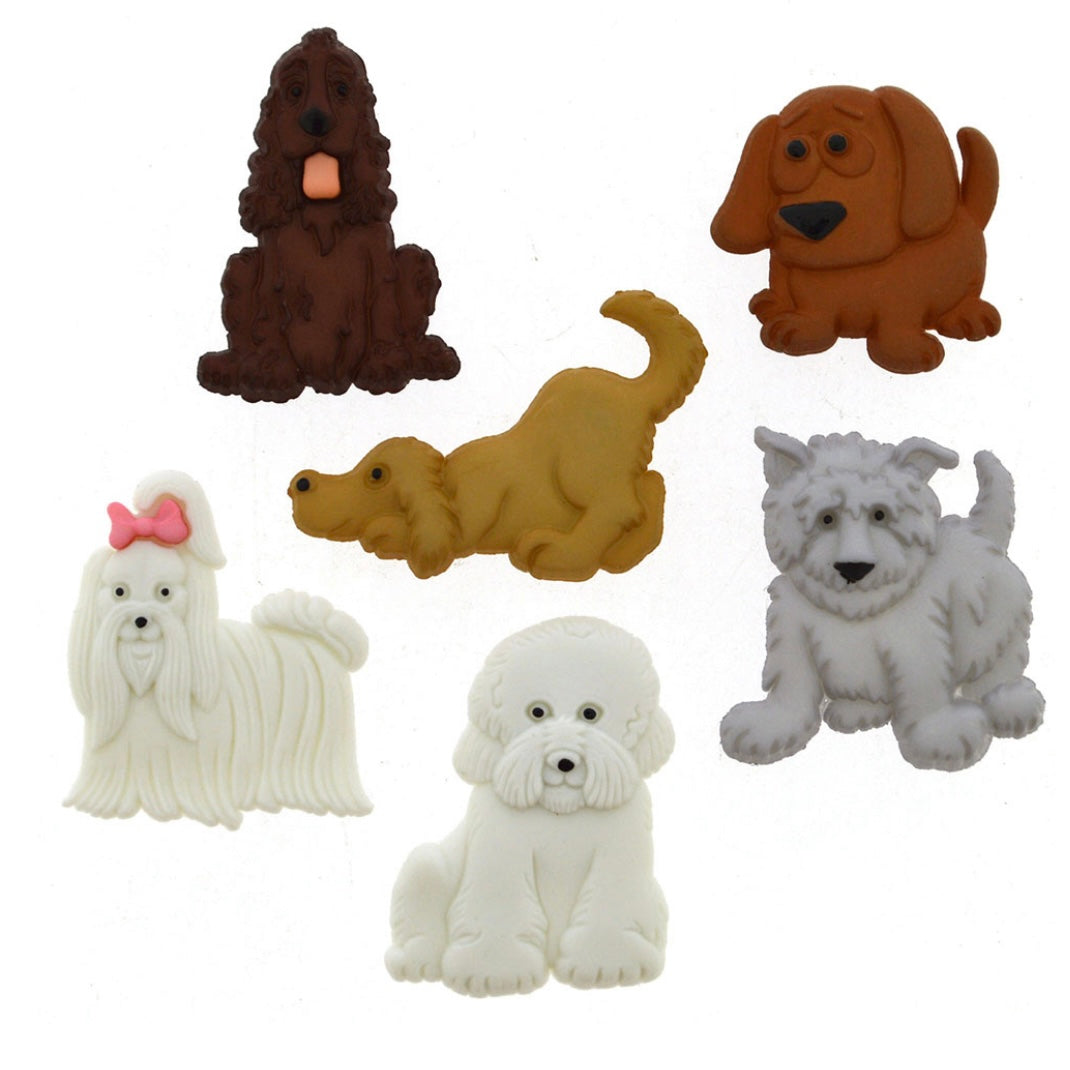 Novelty Buttons - Puppy Parade - 6pcs