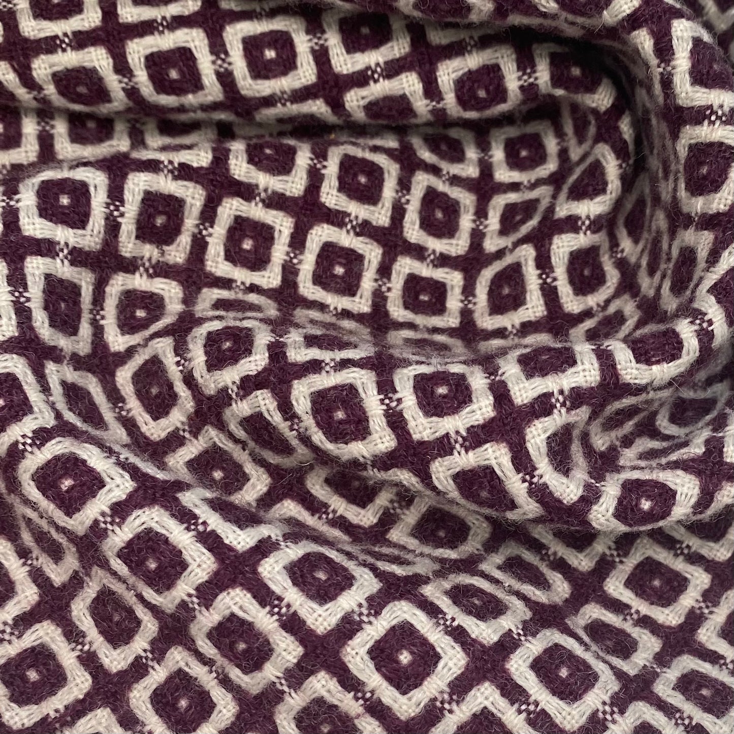Wool Blend Coating - Squares - Purple/White
