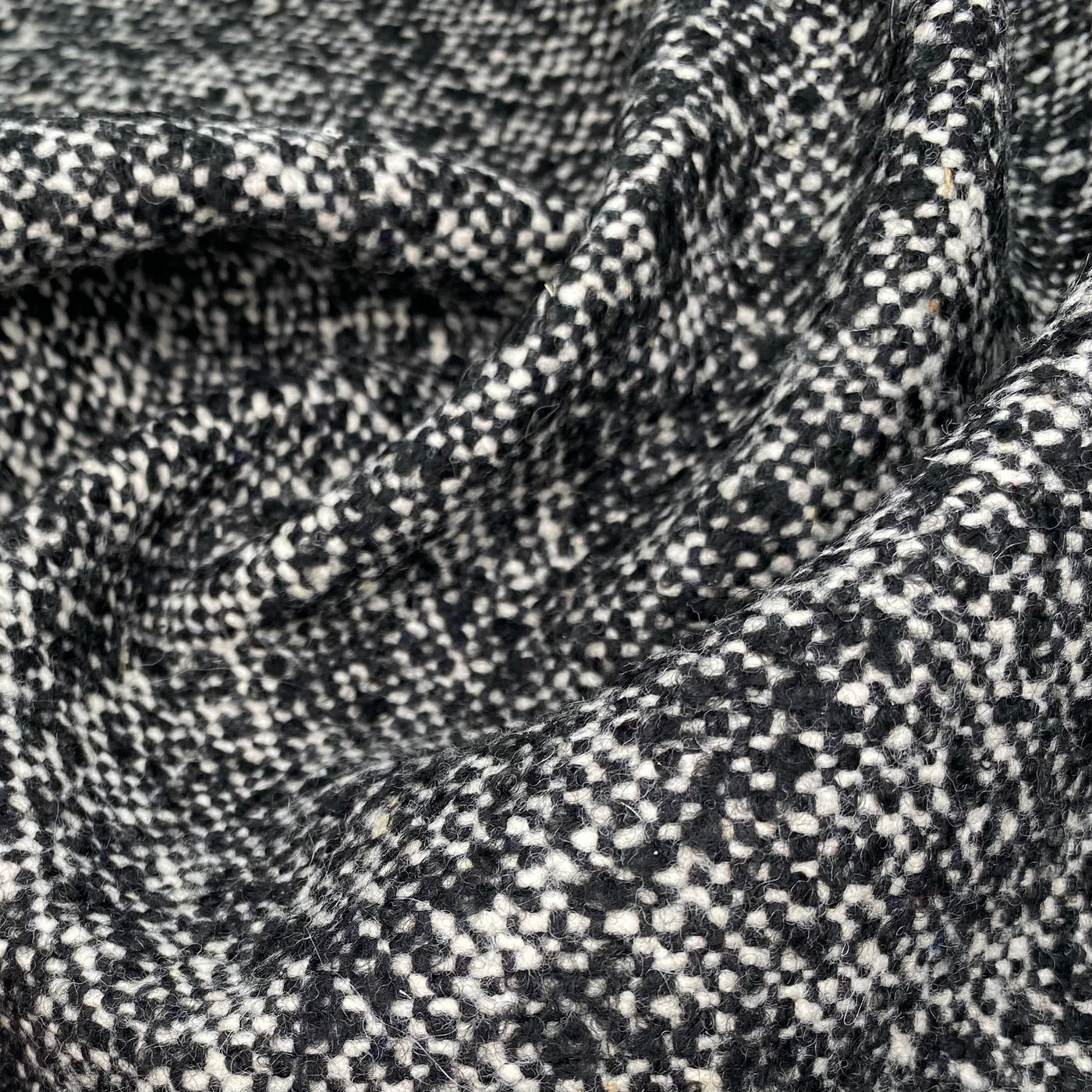 Pre-Interfaced Boucle Wool Coating - Remnant - Black/White