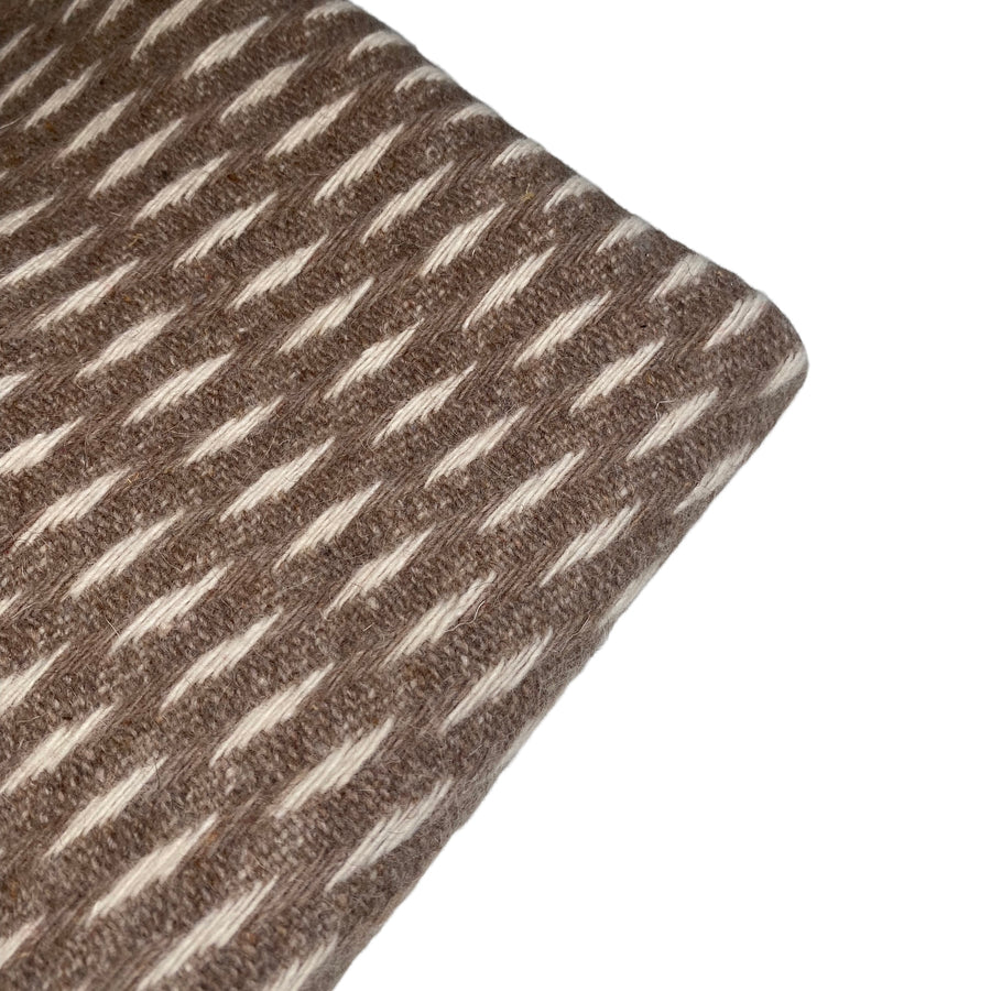 Patterned Wool Coating Diagonal Stripes - Brown/Cream