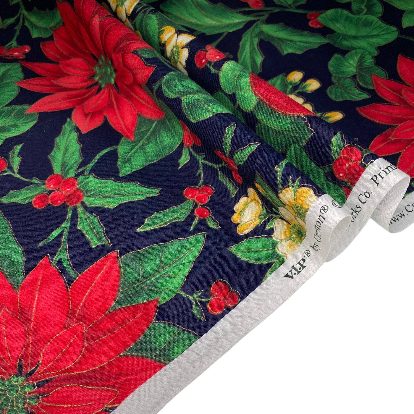 Printed Cotton - Poinsettia - Navy