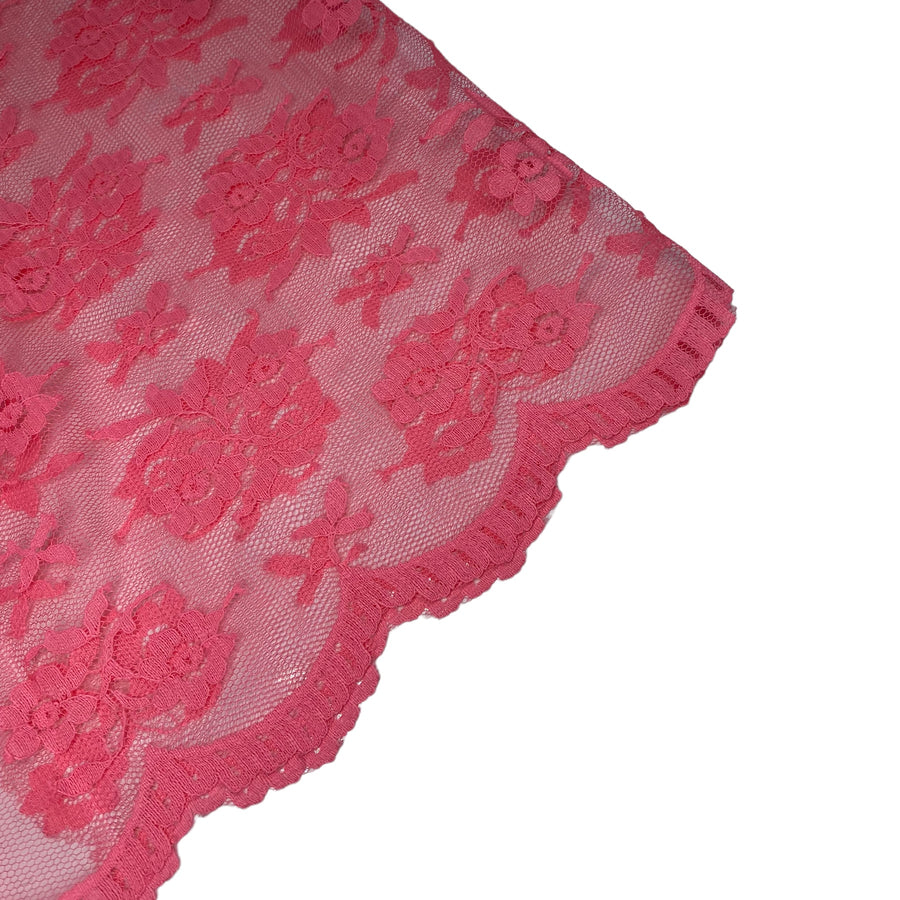 Floral Corded Lace with Scalloped Edges - Neon Pink