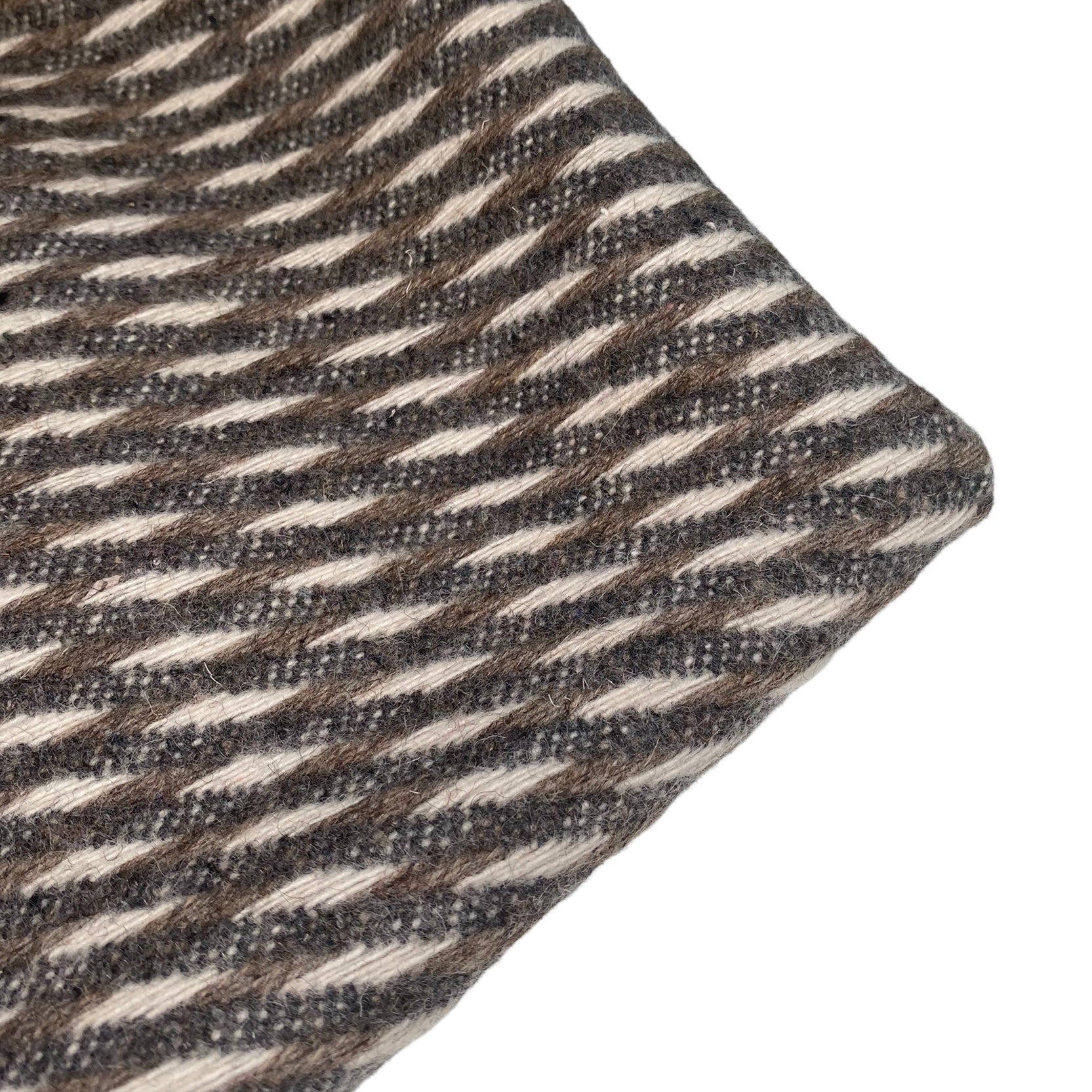 Patterned Wool Coating Diagonal Stripes - Grey/Cream/Brown
