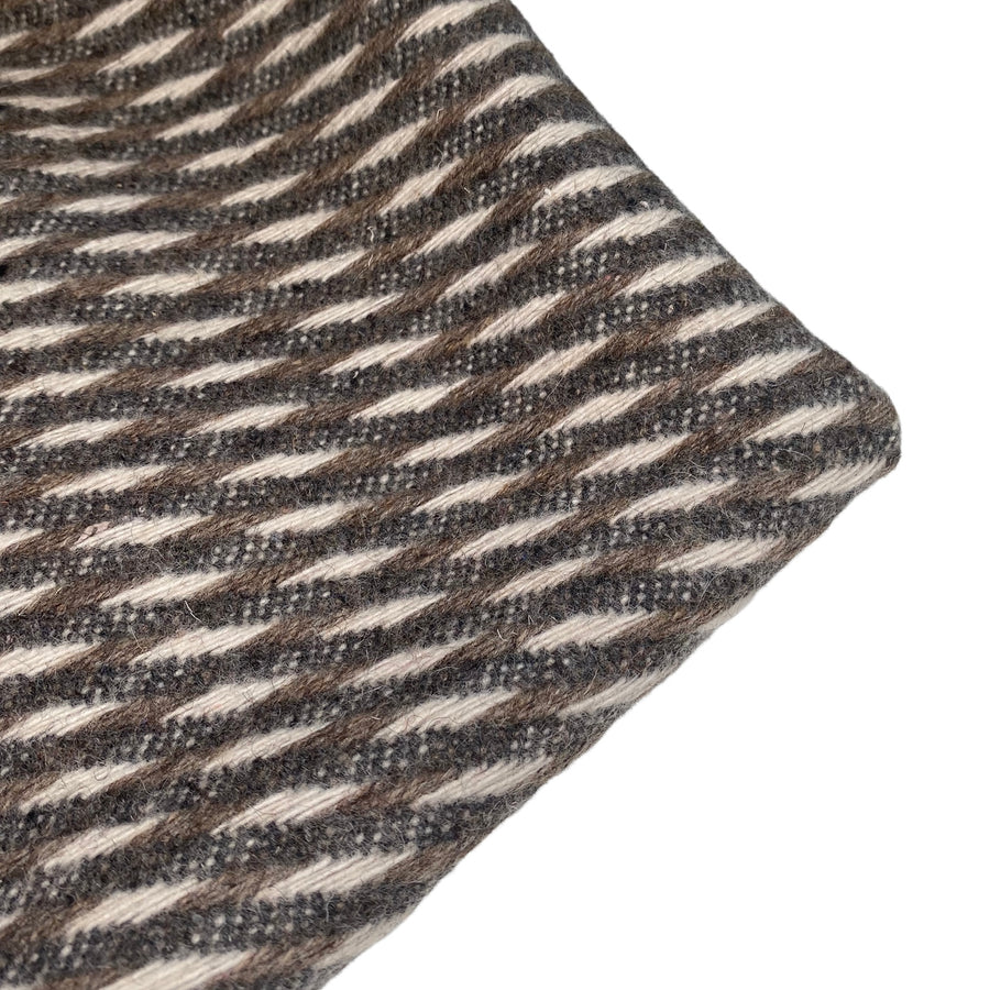 Patterned Wool Coating Diagonal Stripes - Grey/Cream/Brown