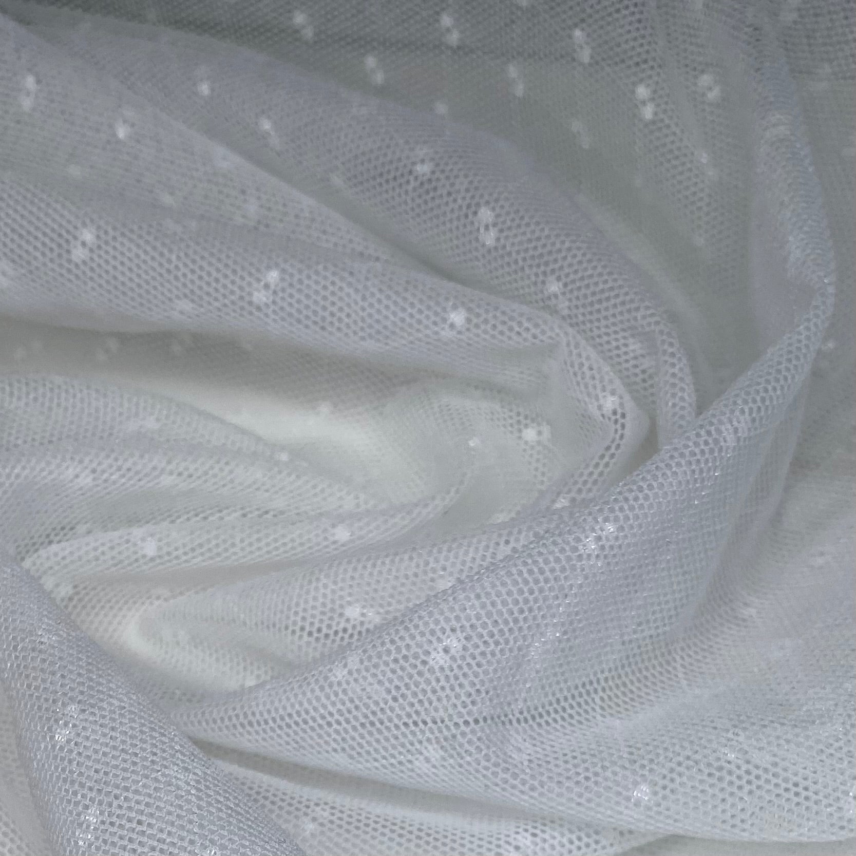 Stretch Nylon Mesh - Swiss Dot - White