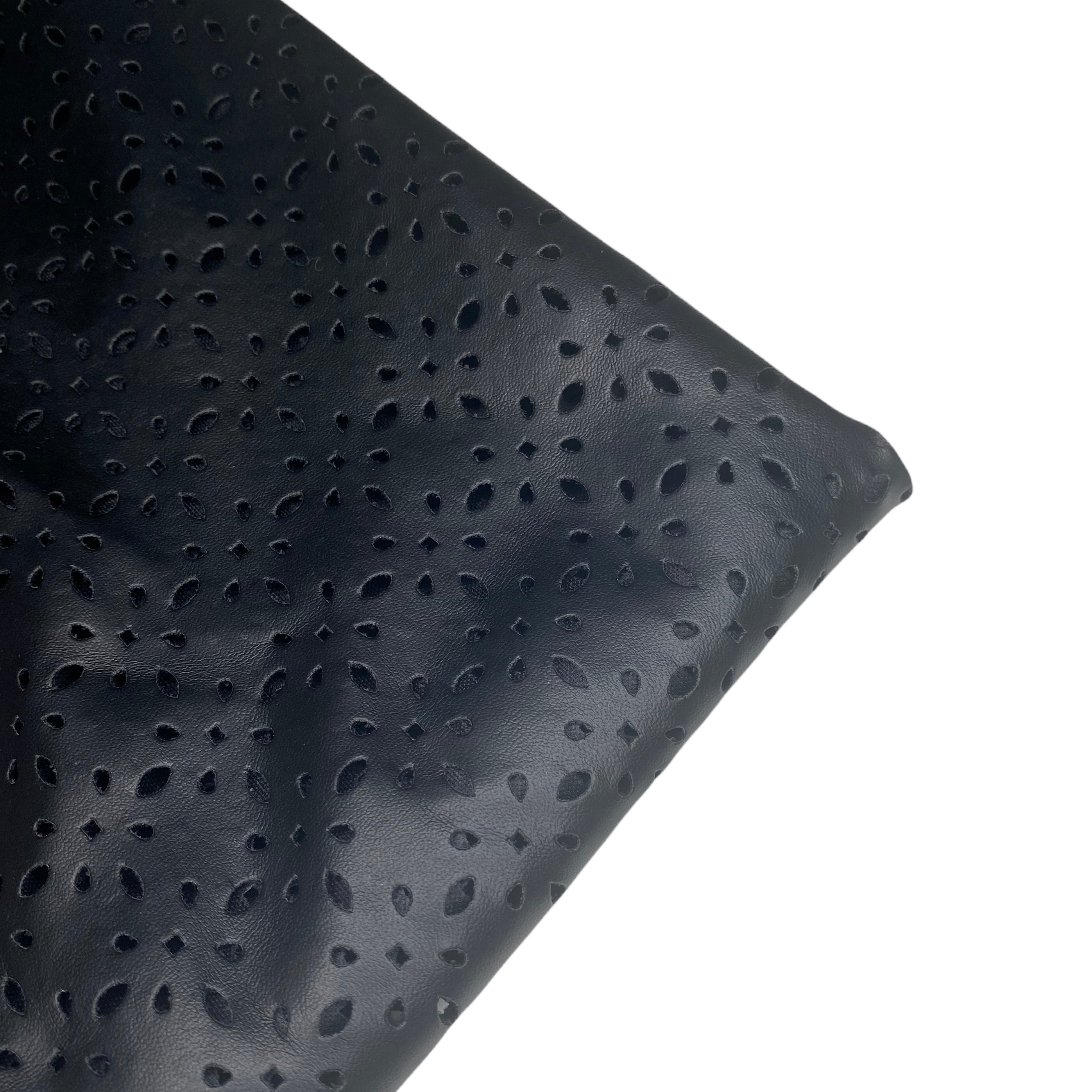 Lasercut Stretch Faux Leather - 58” - Black