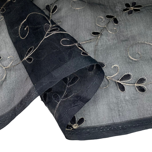 Embroidered Silk Organza - 44” - Black/Gold
