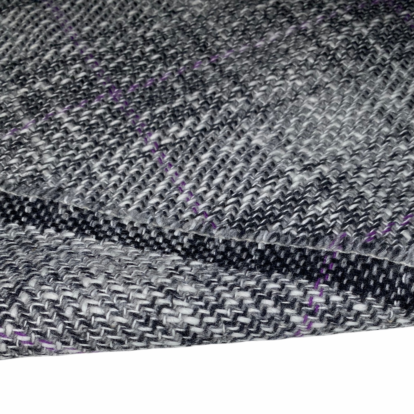 Woven Wool Coating - Plaid - Grey/White/Black/Purple