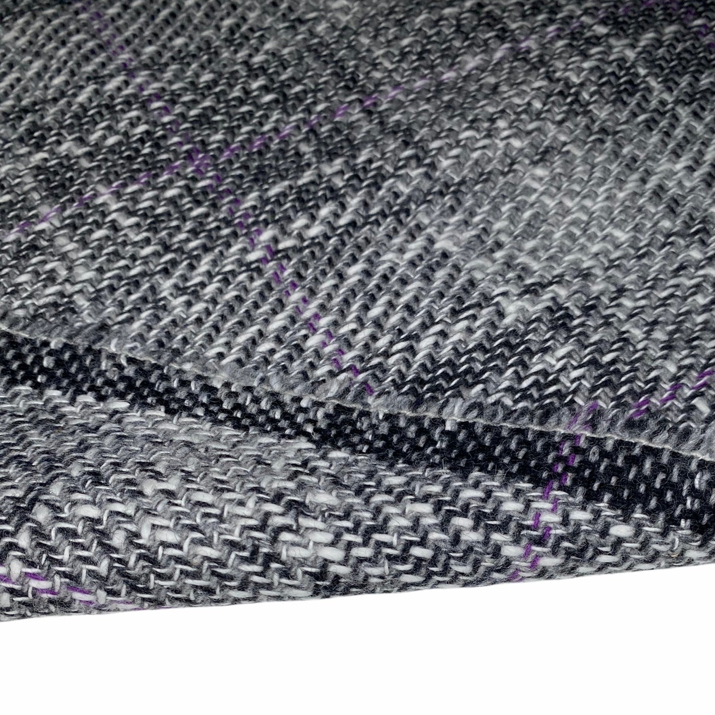Woven Wool Coating - Plaid - Grey/White/Black/Purple