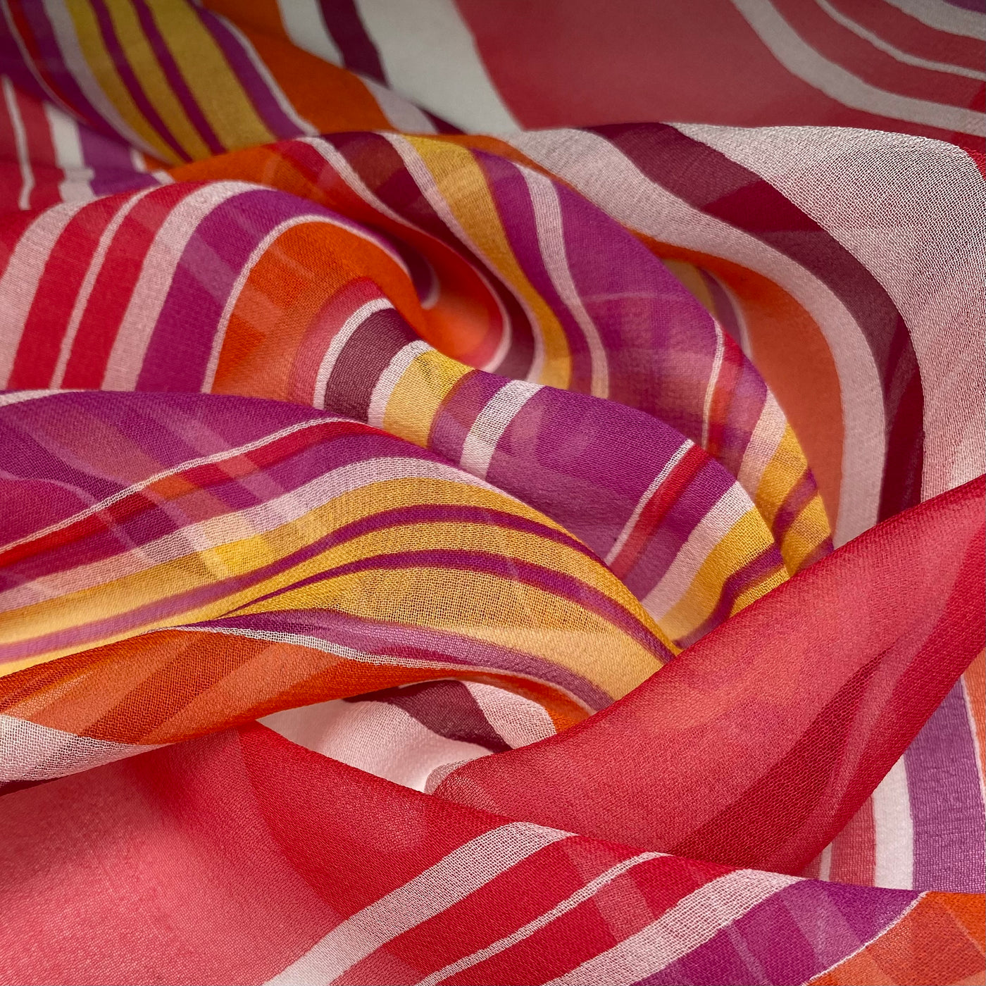 Striped Silk Chiffon - 44” - Purple/Yellow/Orange