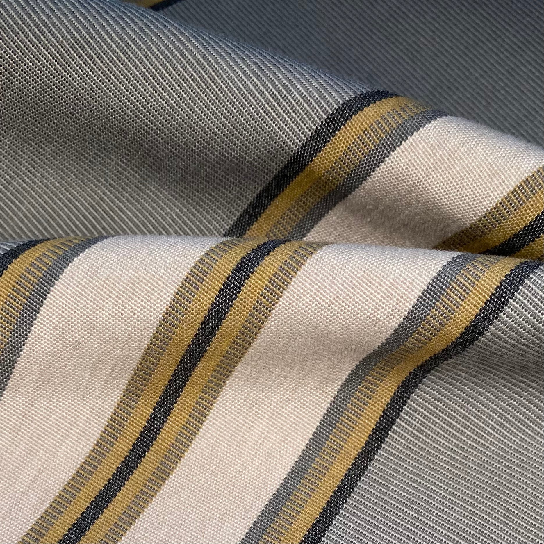 Sunbrella Striped Woven Upholstery - 48” - Grey/Beige/Gold