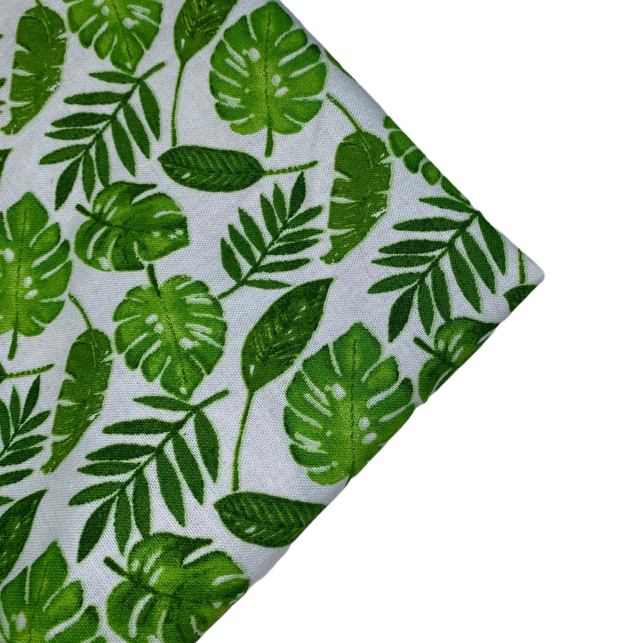 Quilting Cotton - Leaves - White/Green - Remnant