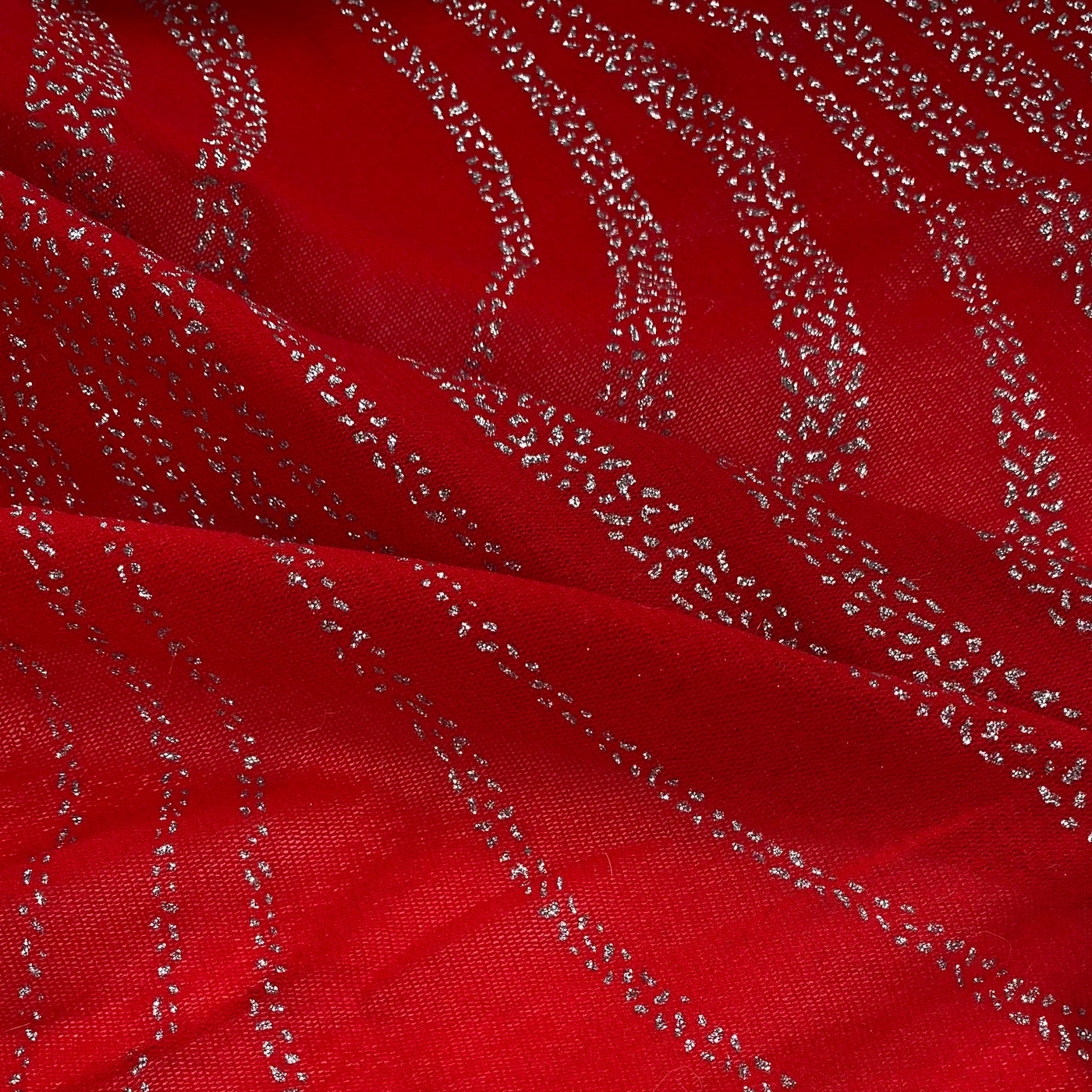 Stretch Mesh - Silver Glitter Design - Red / Silver