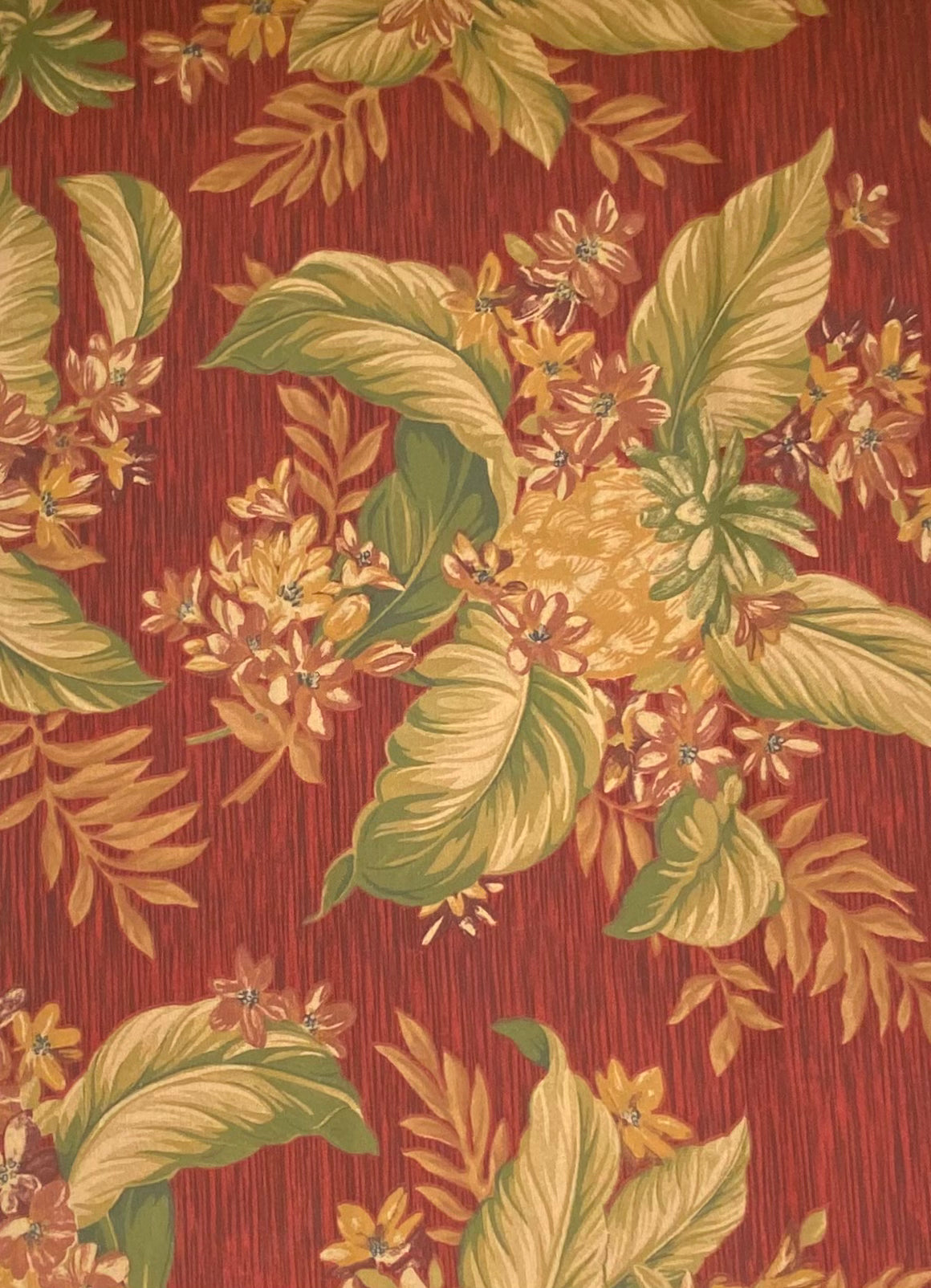 Printed Indoor/Outdoor Upholstery -  Floral Leaves - Red/Green/Beige