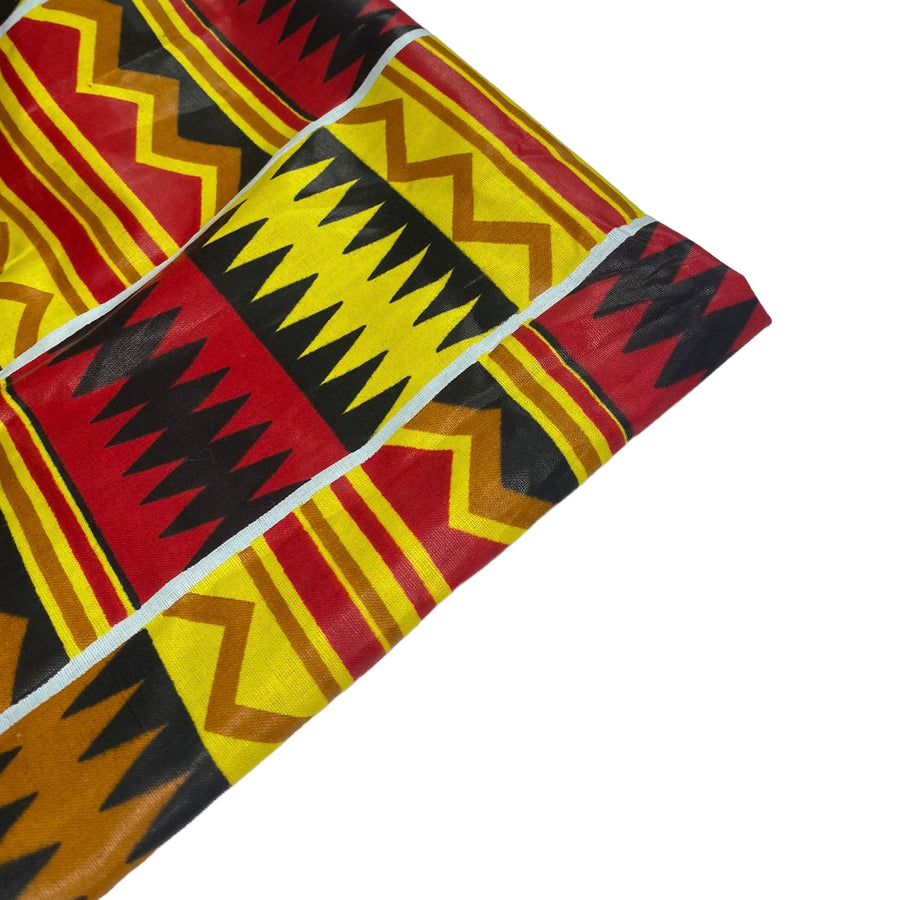 Waxed African Printed Cotton with Bordered Edge - Multi-Colour / Yellow / Red