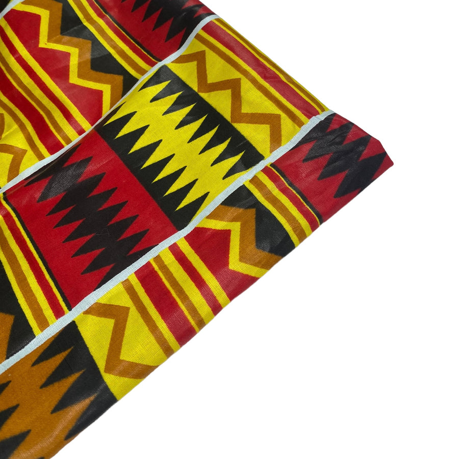 Waxed African Printed Cotton with Bordered Edge - Yellow/Red/Black