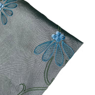 Floral Embroidered Silk Shantung - Green/Blue