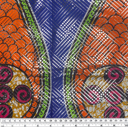 African Printed Cotton - Metallic Silver - Multi-Colour / Blue