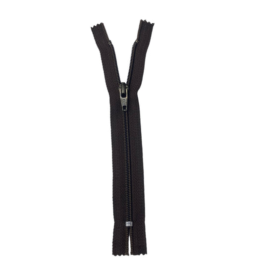Regular Coil Zipper - Metal Pull - 6 1/2” - Brown