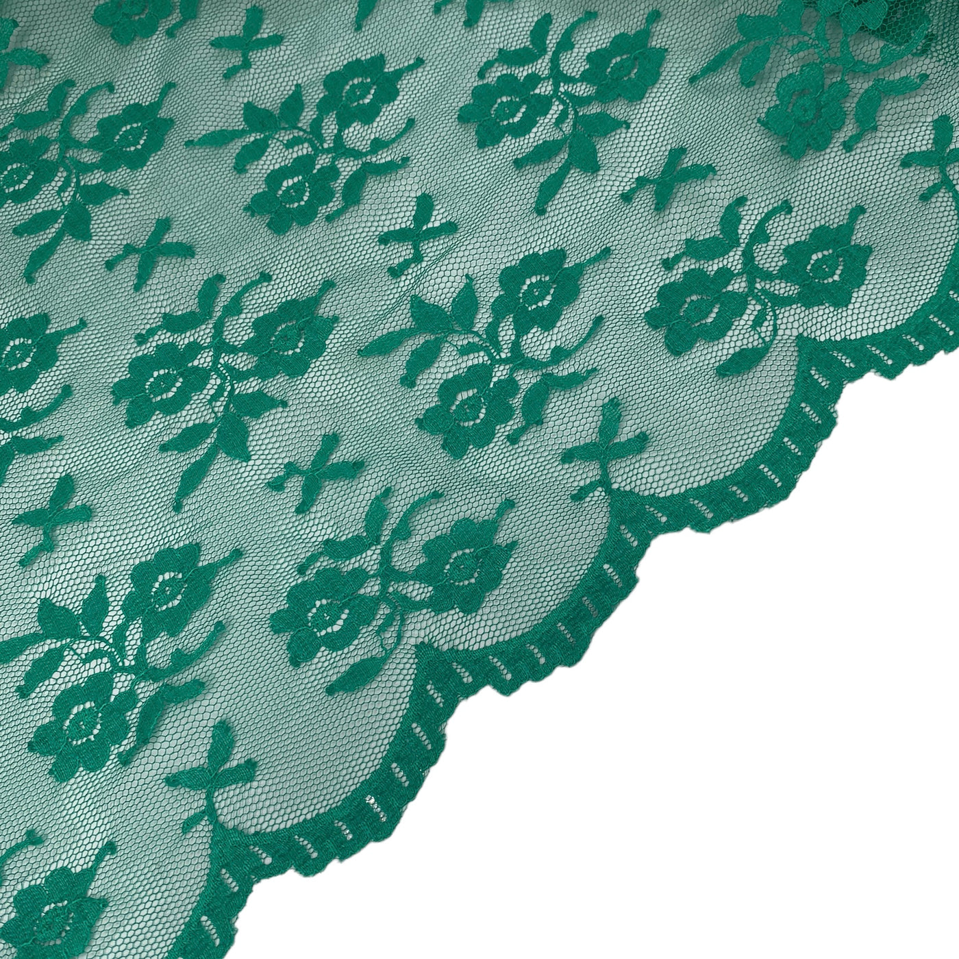Floral Corded Lace with Scalloped Edges - Green
