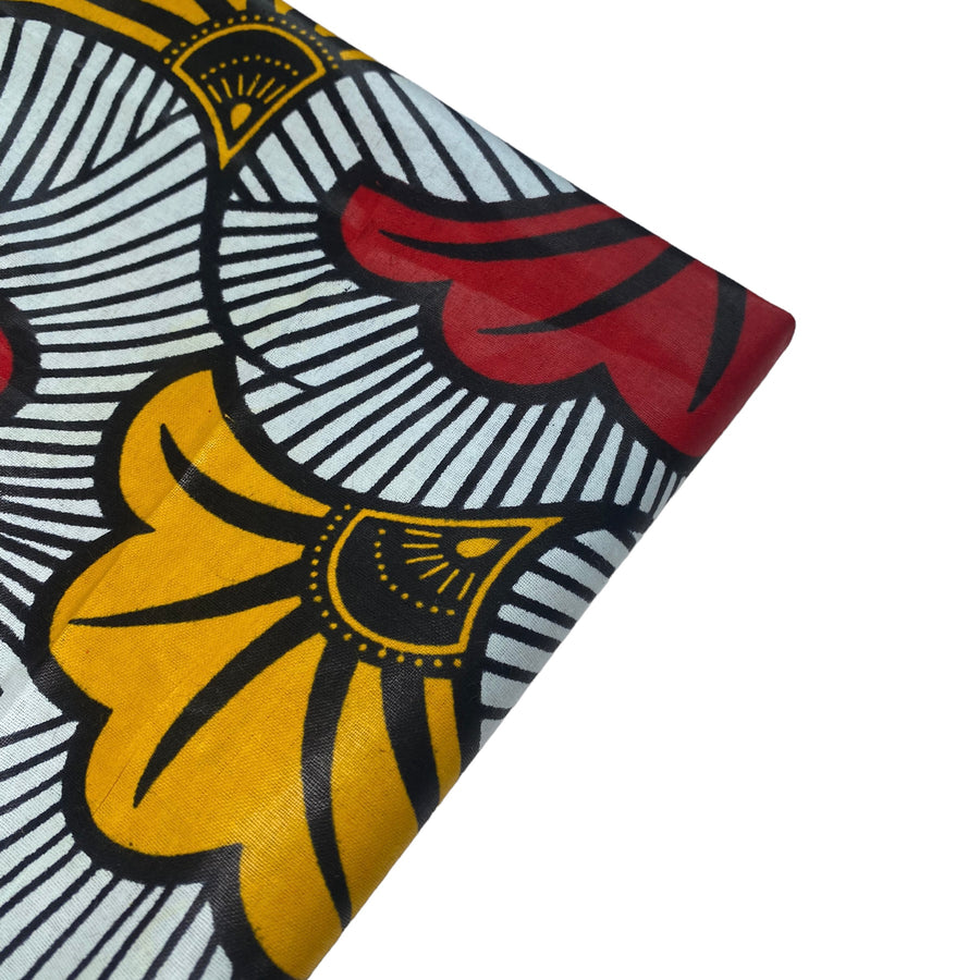 Waxed African Printed Cotton - Floral - Multi-Colour / Yellow / Red