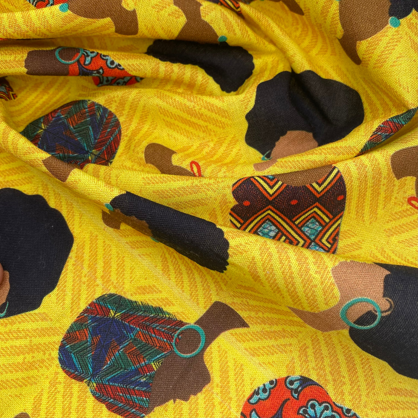 Printed Cotton - Coiffed Crowns - Yellow