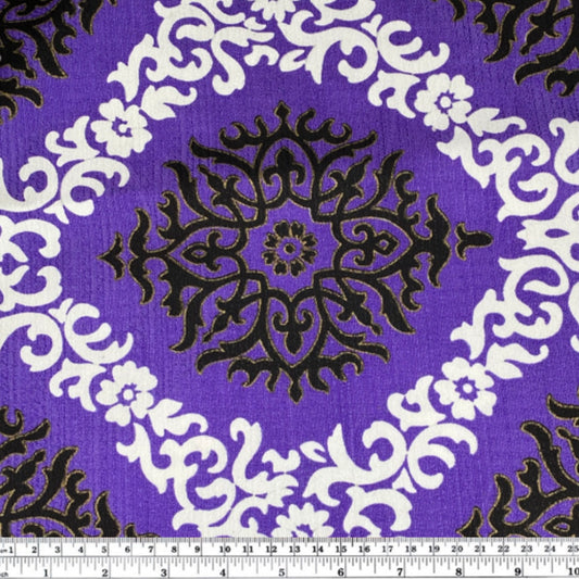 Cotton/Acrylic Brocade - Purple/White/Black