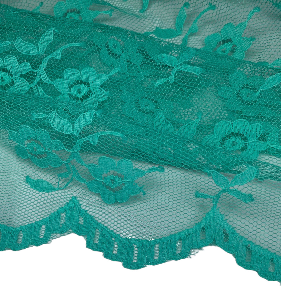 Scalloped Edged Floral Polyester Lace - 52” - Mint Green