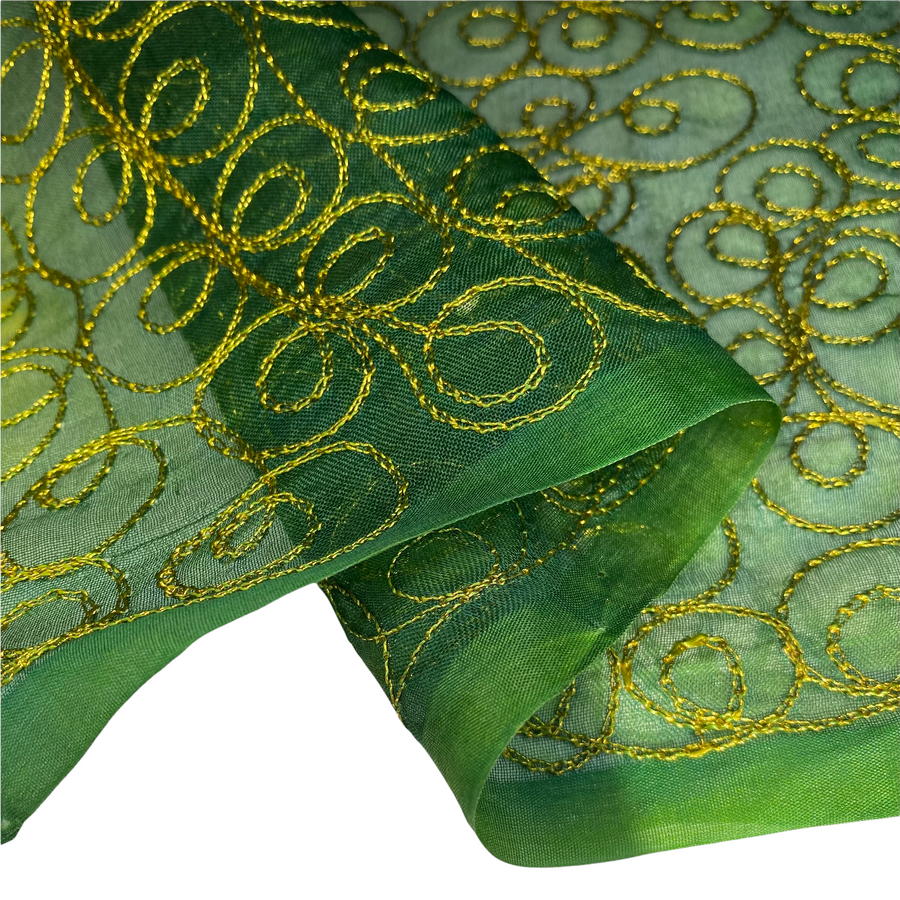 Embroidered Silk Organza - Green/Yellow