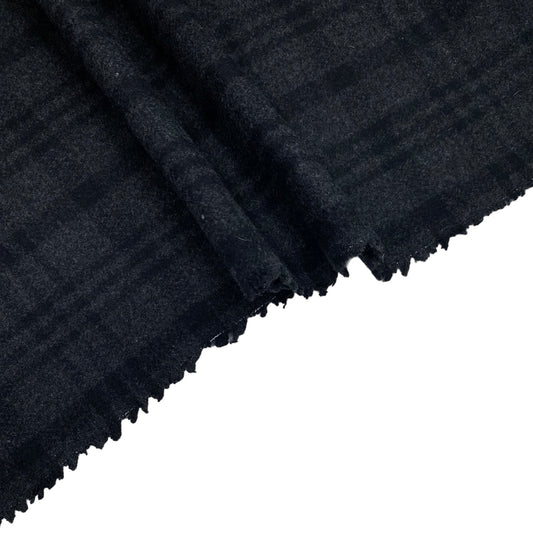 Plaid Melton Wool - Remnant - Grey / Black