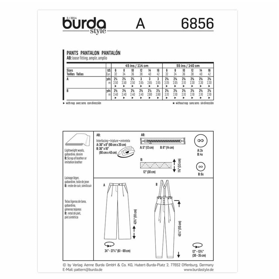 Pants Sewing Pattern - Burda Young 6856