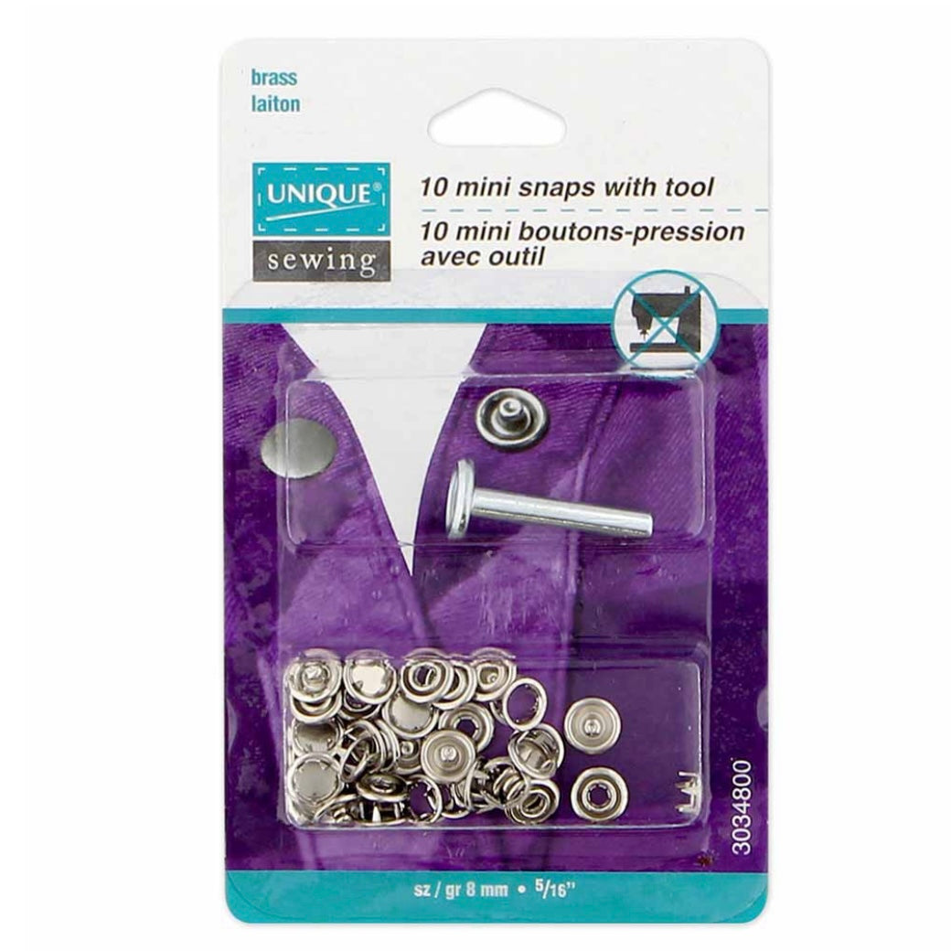 Mini Snaps With Tool - 8mm (1⁄4″) - 10 sets - Silver