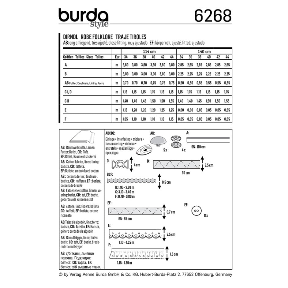 Dirrndl Blouse Sewing Pattern - Burda Style 6268