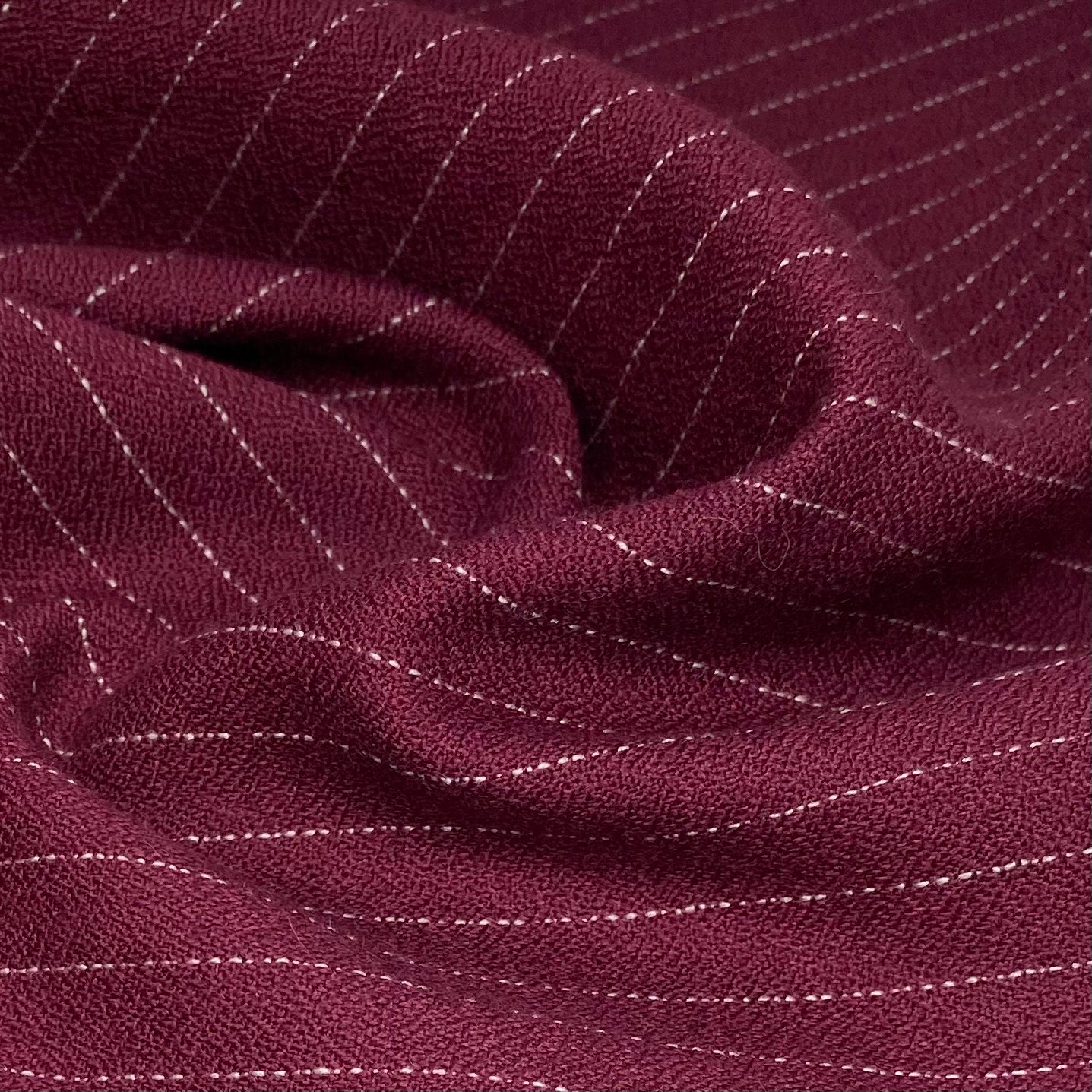 Pin Striped Wool Crepe - Burgundy/White