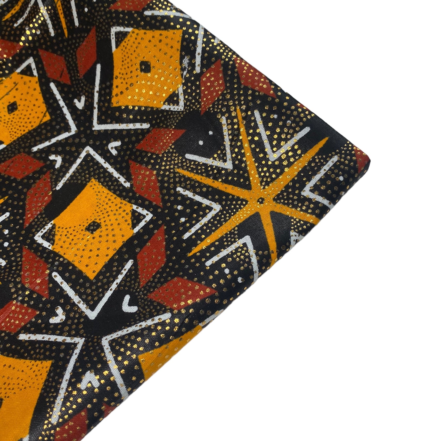 Waxed African Printed Cotton - Metallic Gold/Black