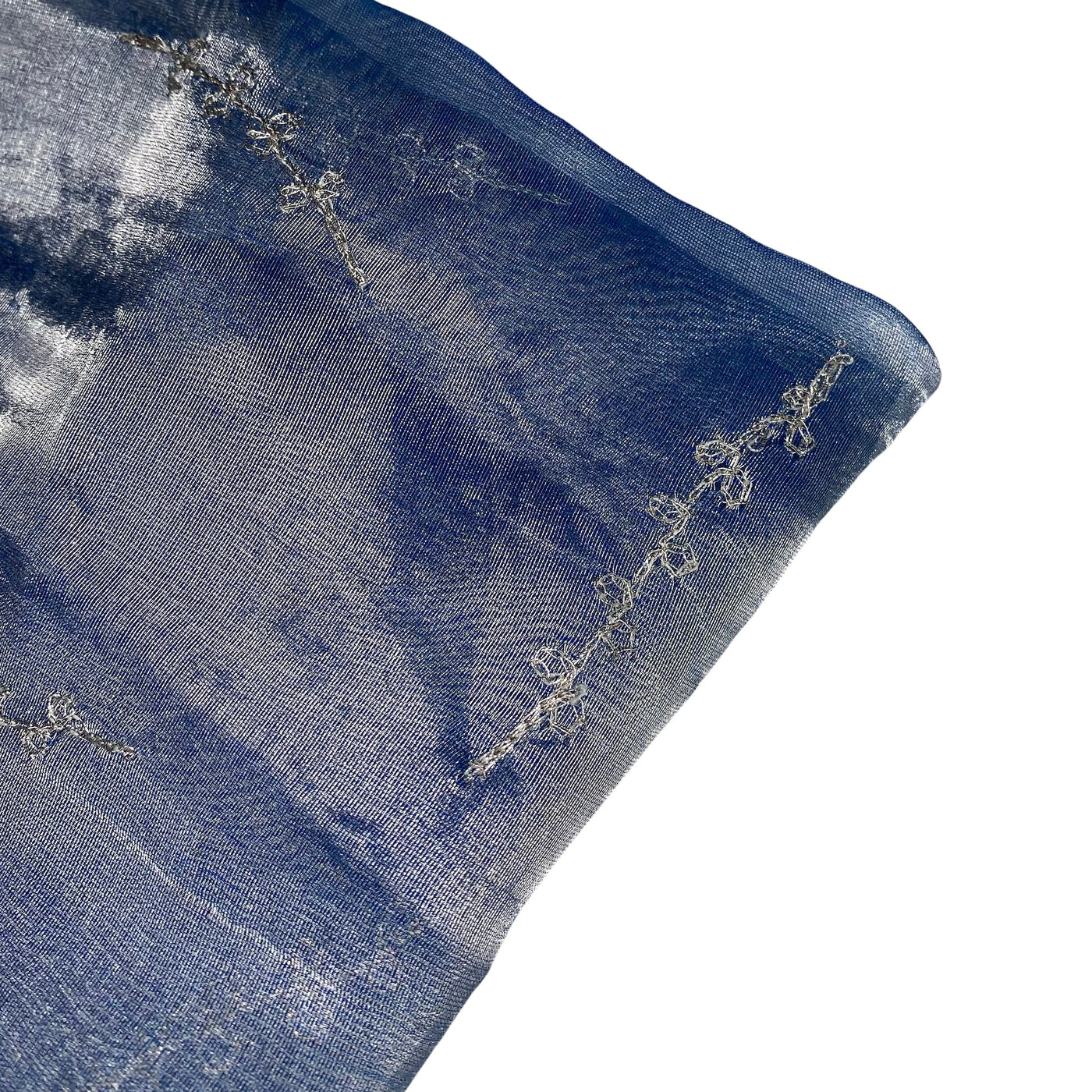 Shot Embroidered Silk Organza - Blue/Silver