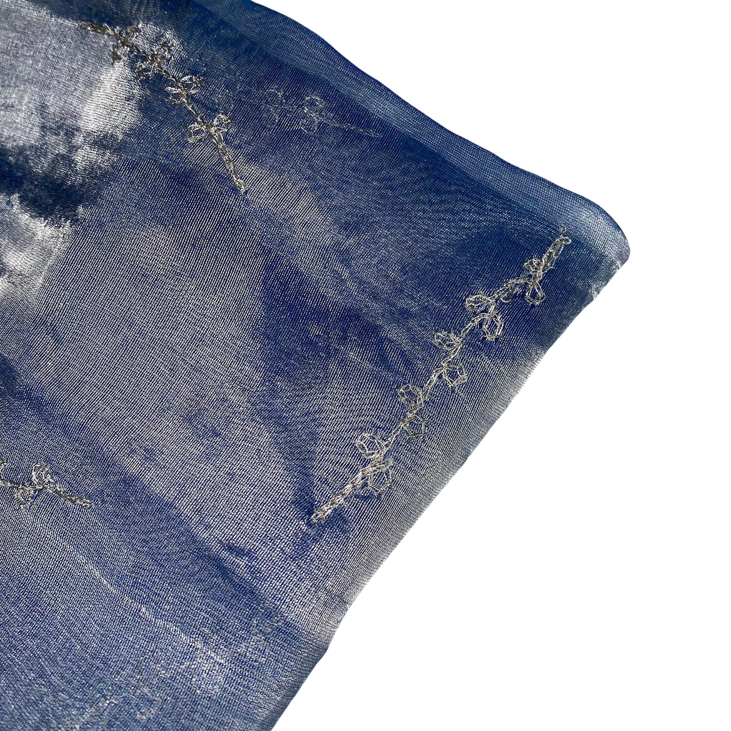 Shot Embroidered Silk Organza - Blue/Silver