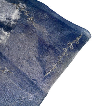 Shot Embroidered Silk Organza - 44” - Blue/Silver