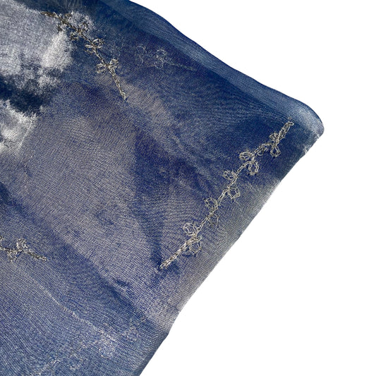Shot Embroidered Silk Organza - 44” - Blue/Silver