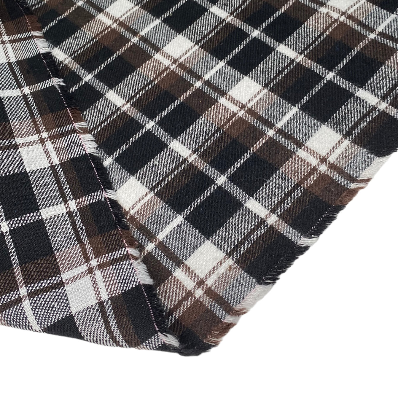 Plaid Cotton Flannel - Remnant - Black/White/Brown